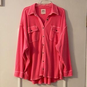 Aerie Vibrant Pink Waffle Knit Shirt, Great for layering, excellent condition!